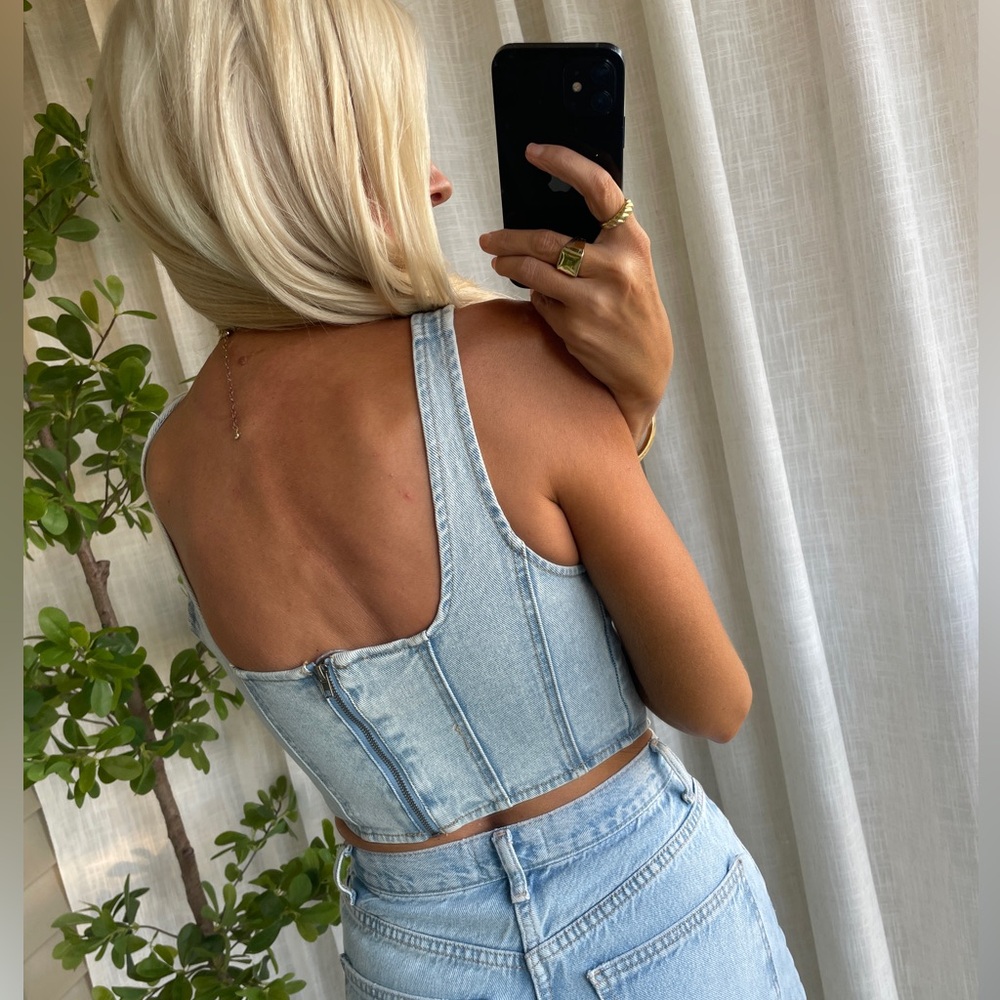 Light Blue Denim Corset Top Jeans Set - Women - Picture 6 of 6
